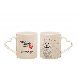 Samojed - kubek serce z wizerunkiem psa i napisem "Good morning and love...". Wysokiej jakości kubek ceramiczny.