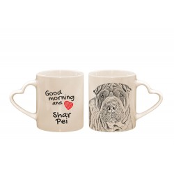Shar Pei - kubek serce z wizerunkiem psa i napisem "Good morning and love...". Wysokiej jakości kubek ceramiczny.