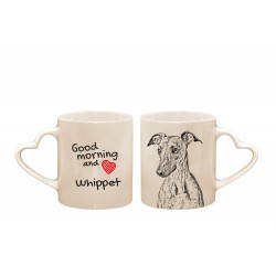 Whippet - kubek serce z wizerunkiem psa i napisem "Good morning and love...". Wysokiej jakości kubek ceramiczny.