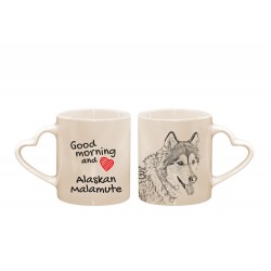 Alaskan malamute - una tazza corazón con un cane. "Good morning and love ...". Di alta qualità tazza di ceramica.
