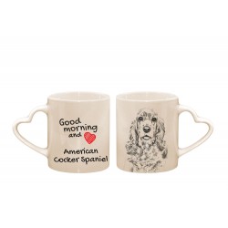 American Cocker Spaniel - a heart mug with a dog. "Good morning and love ...". High quality ceramic mug.