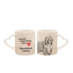 Collie barbudo - una taza cuore con un perro. "Good morning and love...". Alta calidad taza de cerámica.