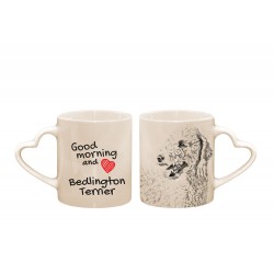 Bedlington Terrier - una taza cuore con un perro. "Good morning and love...". Alta calidad taza de cerámica.