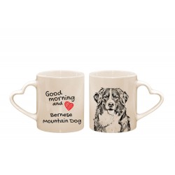 Berneński pies pasterski - kubek serce z wizerunkiem psa i napisem "Good morning and love...".