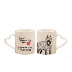 Flandrischer Treibhund - ein Herz - Becher mit einem Hund. "Good morning and love ...". Hochwertige Keramik überfallen.
