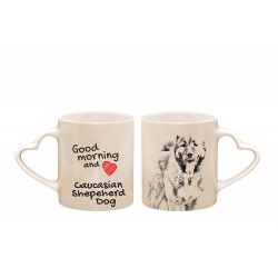 Caucasian Shepherd Dog - a heart mug with a dog. "Good morning and love ...". High quality ceramic mug.