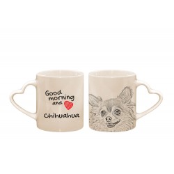 Chihuahua longhaired - a heart mug with a dog. "Good morning and love ...". High quality ceramic mug.
