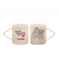 Collie - a heart mug with a dog. "Good morning and love ...". High quality ceramic mug.