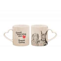 Great Dane 2 - a heart mug with a dog. "Good morning and love ...". High quality ceramic mug.