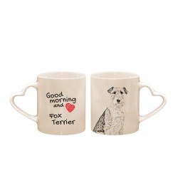 Fox Terrier - una tazza corazón con un cane. "Good morning and love ...". Di alta qualità tazza di ceramica.