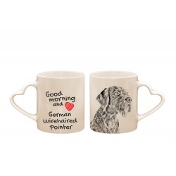German Wirehaired Pointer - a heart mug with a dog. "Good morning and love ...". High quality ceramic mug.