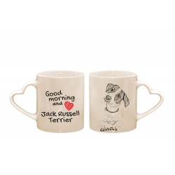 Jack Russell Terrier - a heart mug with a dog. "Good morning and love ...". High quality ceramic mug.