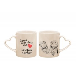 Norfolk Terrier - a heart mug with a dog. "Good morning and love ...". High quality ceramic mug.