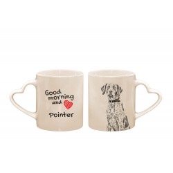 Pointer - une cœur tasse avec un chien. "Good morning and love". De haute qualité tasse en céramique.