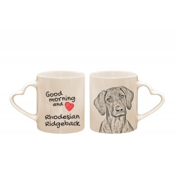 Rhodesian Ridgeback - kubek serce z wizerunkiem psa i napisem "Good morning and love...". Wysokiej jakości kubek ceramiczny