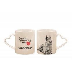 Schnauzer cropped - a heart mug with a dog. "Good morning and love ...". High quality ceramic mug.