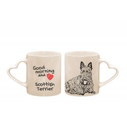 Scottish Terrier - a heart mug with a dog. "Good morning and love ...". High quality ceramic mug.