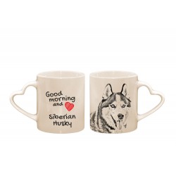 Siberian Husky - ein Herz - Becher mit einem Hund. "Good morning and love ...". Hochwertige Keramik überfallen.