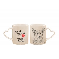 Welsh corgi cardigan - a heart mug with a dog. "Good morning and love ...". High quality ceramic mug.