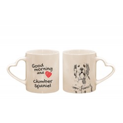 Clumber Spaniel - a heart mug with a dog. "Good morning and love ...". High quality ceramic mug.