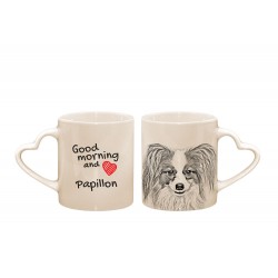 Papillon - a heart mug with a dog. "Good morning and love ...". High quality ceramic mug.