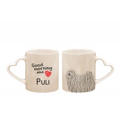 Puli - a heart mug with a dog. "Good morning and love ...". High quality ceramic mug.