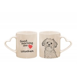 Löwchen - ein Herz - Becher mit einem Hund. "Good morning and love ...". Hochwertige Keramik überfallen.