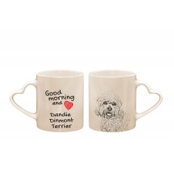 Dandie Dinmont terrier - une cœur tasse avec un chien. "Good morning and love". De haute qualité tasse en céramique.