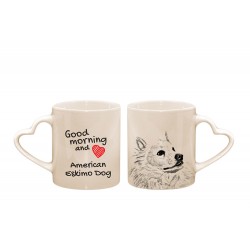 American eskimo dog - kubek serce z wizerunkiem psa i napisem "Good morning and love...". Wysokiej jakości kubek ceramiczny
