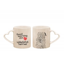 Lakeland Terrier - kubek serce z wizerunkiem psa i napisem "Good morning and love...". Wysokiej jakości kubek ceramiczny