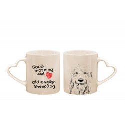 Bobtail - une cœur tasse avec un chien. "Good morning and love". De haute qualité tasse en céramique.