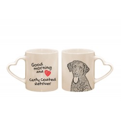 Curly coated retriever - a heart mug with a dog. "Good morning and love ...". High quality ceramic mug.