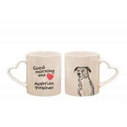 Pinczer austriacki - kubek serce z wizerunkiem psa i napisem "Good morning and love...". Wysokiej jakości kubek ceramiczny