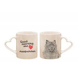 Keeshond - a heart mug with a dog. "Good morning and love ...". High quality ceramic mug.