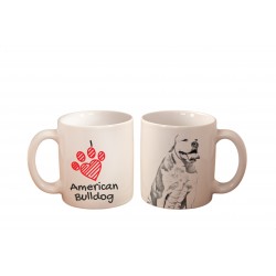 Buldog amerykański - kubek z wizerunkiem psa i napisem "I love...". Wysokiej jakości kubek ceramiczny.