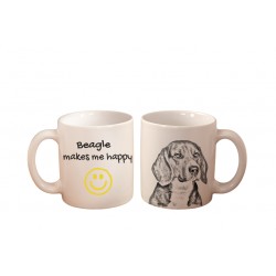 Beagle inglés - una taza con un perro. "... makes me happy". Alta calidad taza de cerámica.