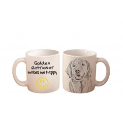 Cobrador dorado - una taza con un perro. "... makes me happy". Alta calidad taza de cerámica.