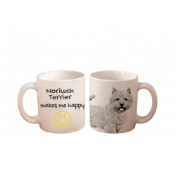 Norwich Terrier - kubek z wizerunkiem psa i napisem "... makes me happy". Wysokiej jakości kubek ceramiczny.