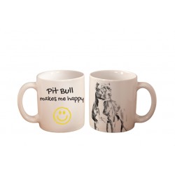 Pit bull terrier americano - una taza con un perro. "... makes me happy". Alta calidad taza de cerámica.