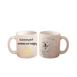 Samoyedo - una taza con un perro. "... makes me happy". Alta calidad taza de cerámica.