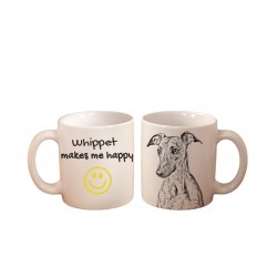 Whippet - una taza con un perro. "... makes me happy". Alta calidad taza de cerámica.