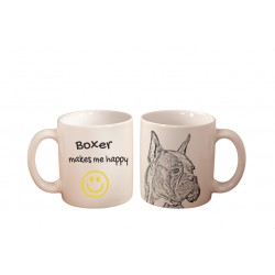 Boxer cropped - a mug with a dog. "... makes me happy". High quality ceramic mug.