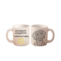 Rhodesian Ridgeback - kubek z wizerunkiem psa i napisem "... makes me happy". Wysokiej jakości kubek ceramiczny.
