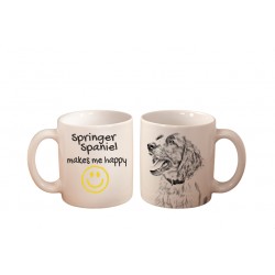 Springer spaniel angielski - kubek z wizerunkiem psa i napisem "... makes me happy". Wysokiej jakości kubek ceramiczny.