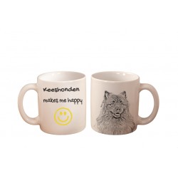 Keeshond - una taza con un perro. "... makes me happy". Alta calidad taza de cerámica.
