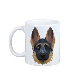 Disfrutando de una taza con mi perrito Ovejero alemán- una taza con un perro geométrico