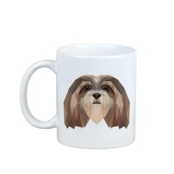 Disfrutando de una taza con mi perrito Lhasa Apso - una taza con un perro geométrico