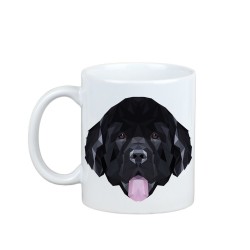 Disfrutando de una taza con mi perrito Terranova - una taza con un perro geométrico