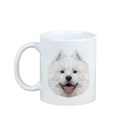 Disfrutando de una taza con mi perrito Samoyedo - una taza con un perro geométrico