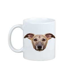 Profitant d'une tasse avec mon chiot Lévrier Whippet  - une tasse avec un chien géométrique